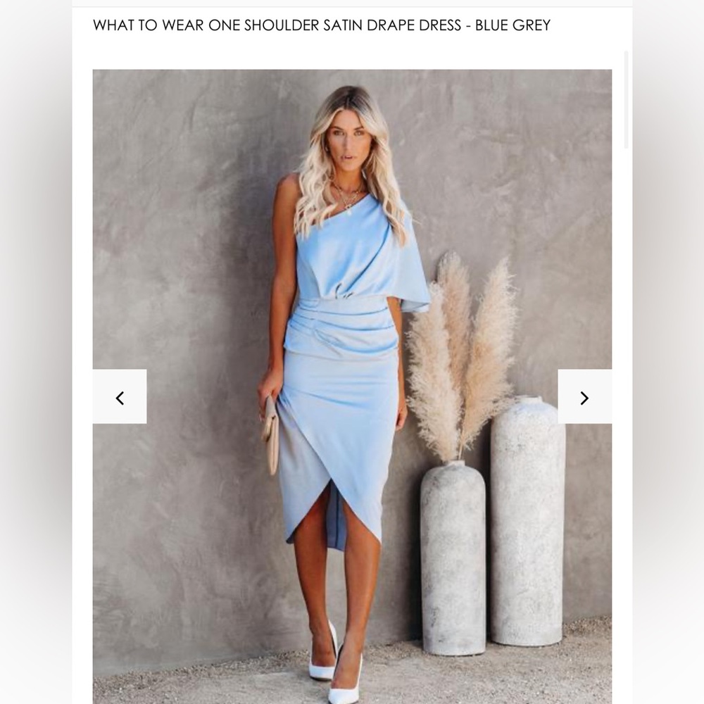 What to wear one shoulder satin drape dress - blue gray
